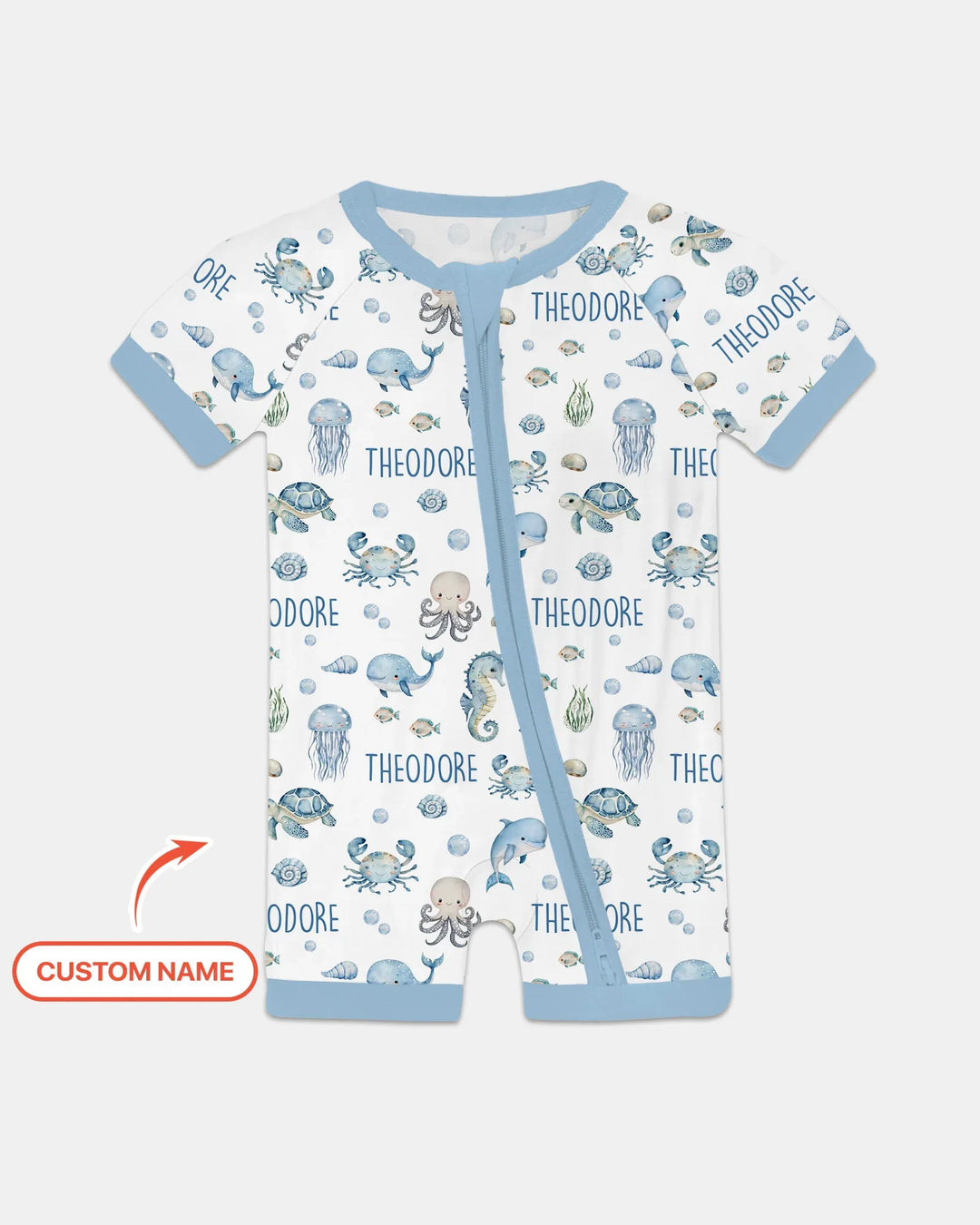 Custom Name Ocean Friends  Bamboo Shorty Zippy