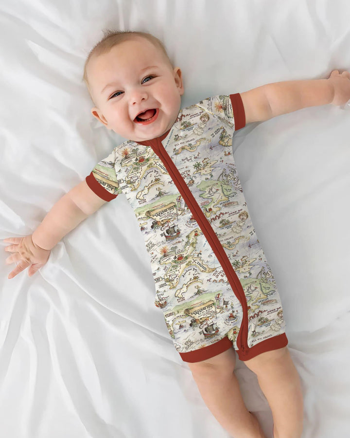 Pirate Treasure Map Daddy & Baby Matching Bamboo Shorty Zippy