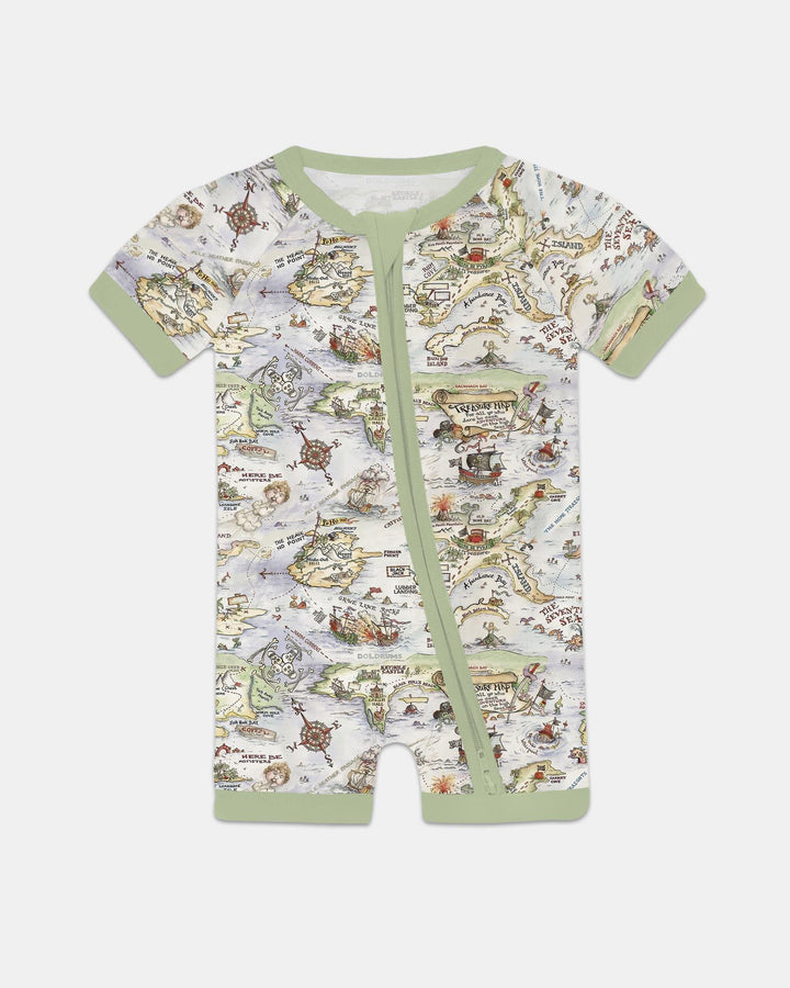 Pirate Treasure Map Daddy & Baby Matching Bamboo Shorty Zippy