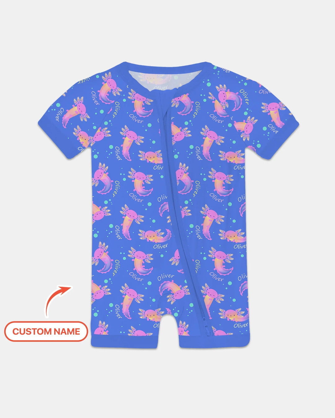 Axolotl Glow Custom Name Bamboo Shorty Zippy