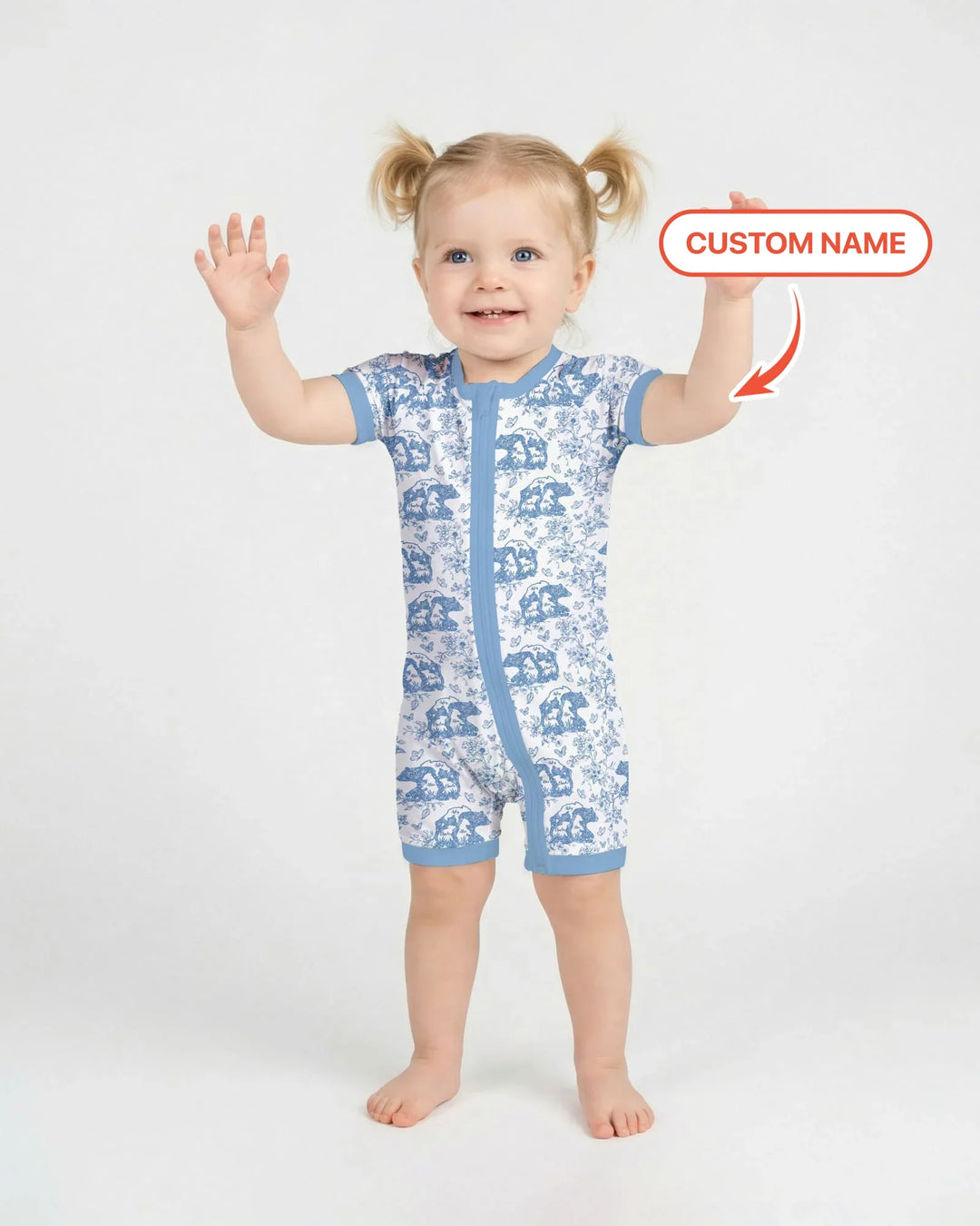 Custom Name Mama Bear Toile Bamboo Shorty Zippy