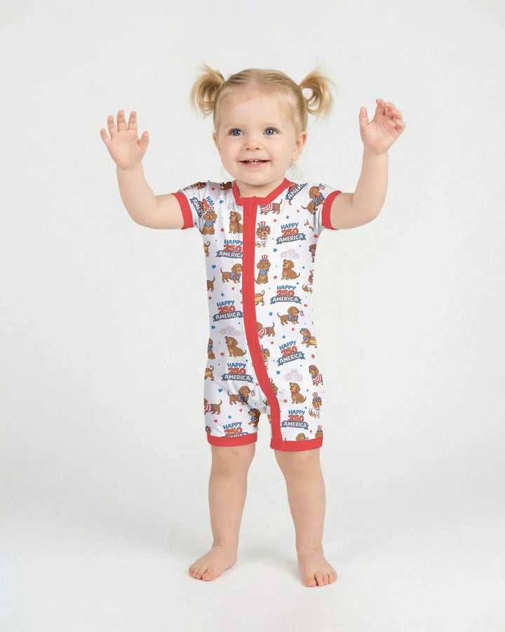 Red, White & Wiener Bamboo Shorty Zippy