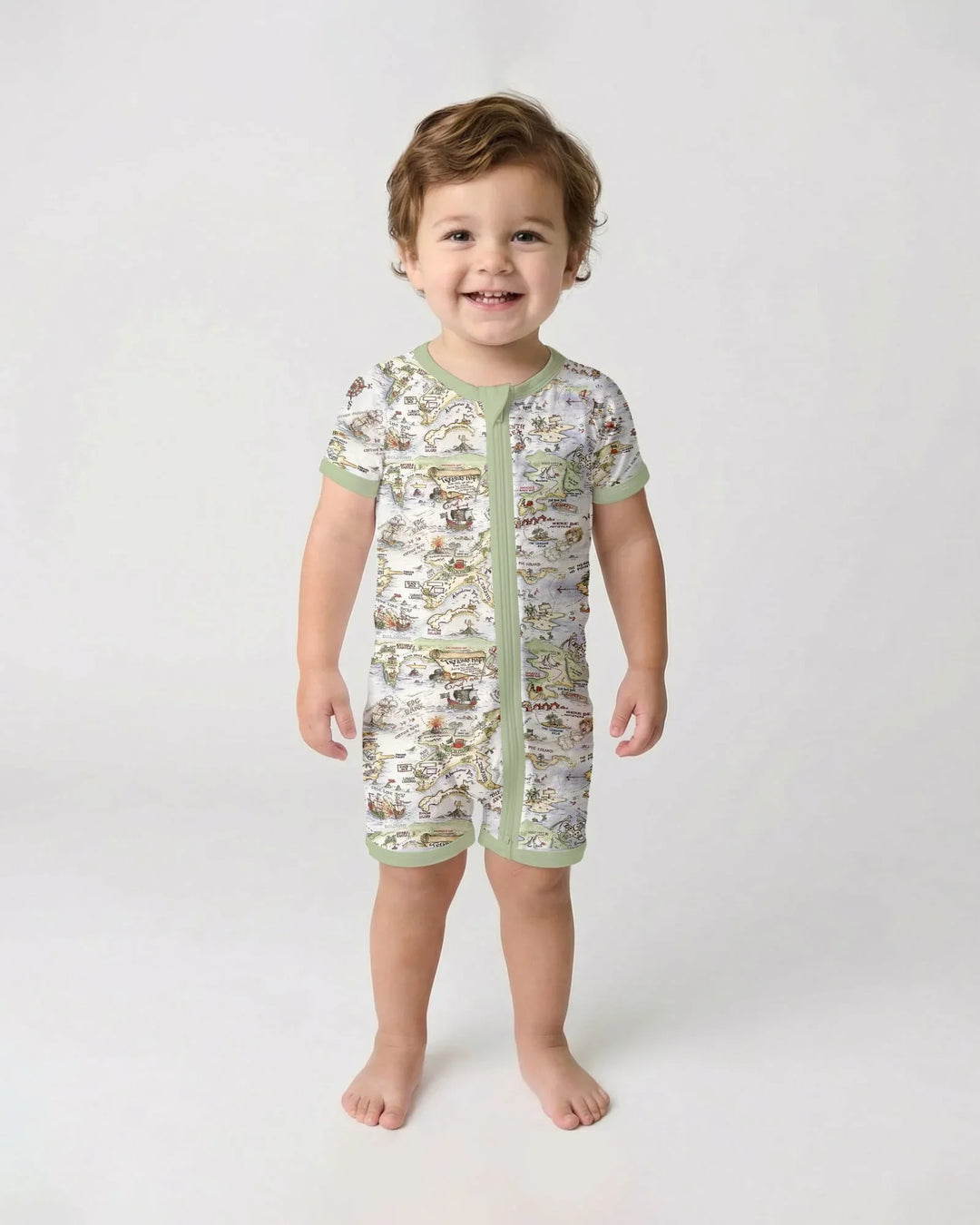 Pirate Treasure Map Daddy & Baby Matching Bamboo Shorty Zippy