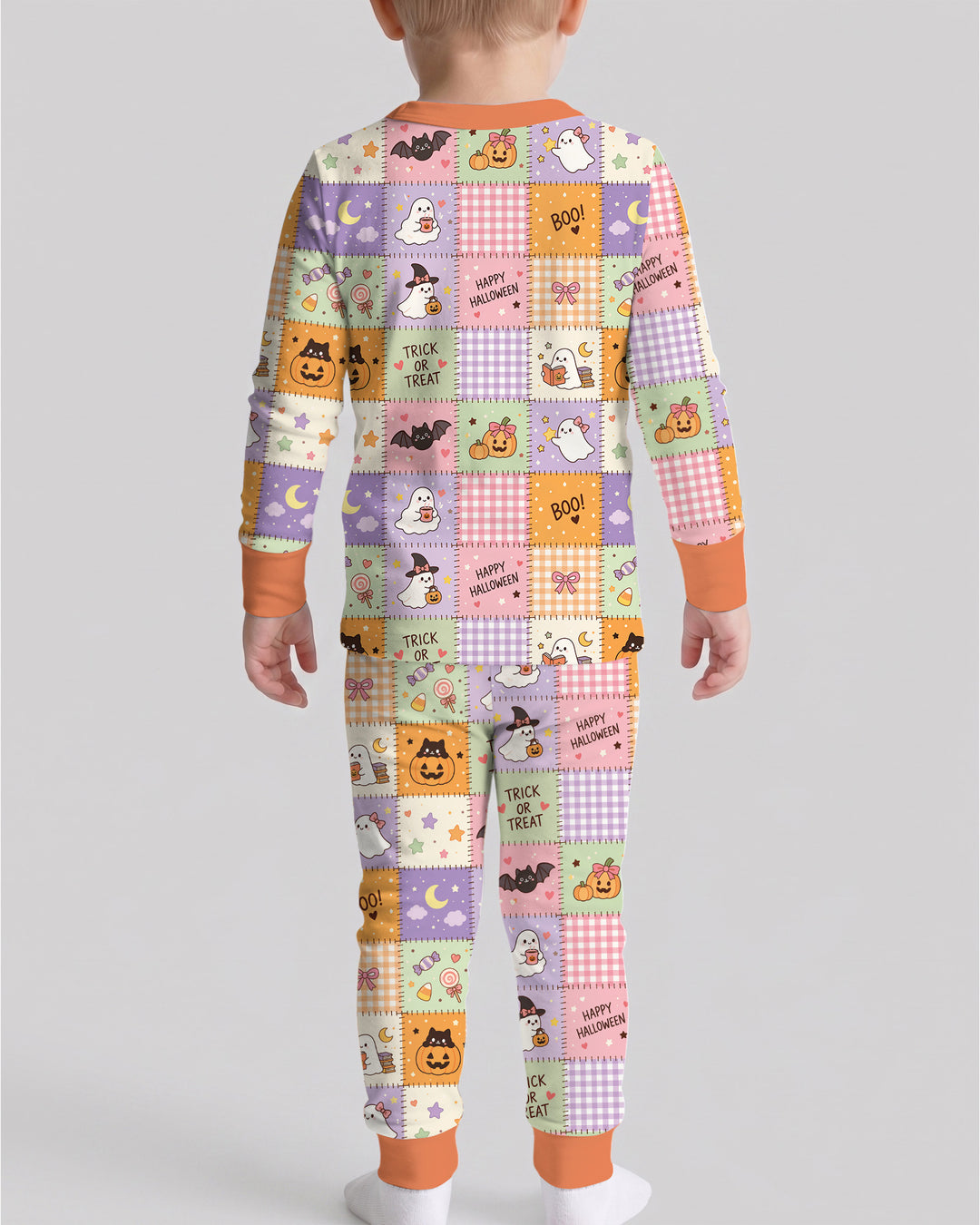 Cute Halloween Trick Or Treat Patchwork Bamboo Two Piece Long Sleeve Pajama Set