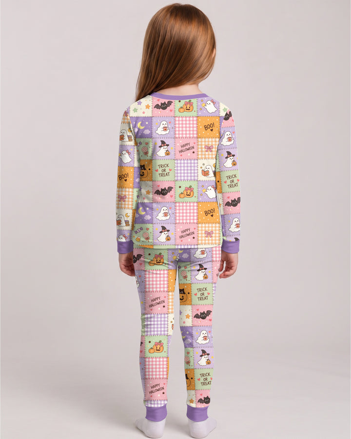 Cute Halloween Trick Or Treat Patchwork Bamboo Two Piece Long Sleeve Pajama Set