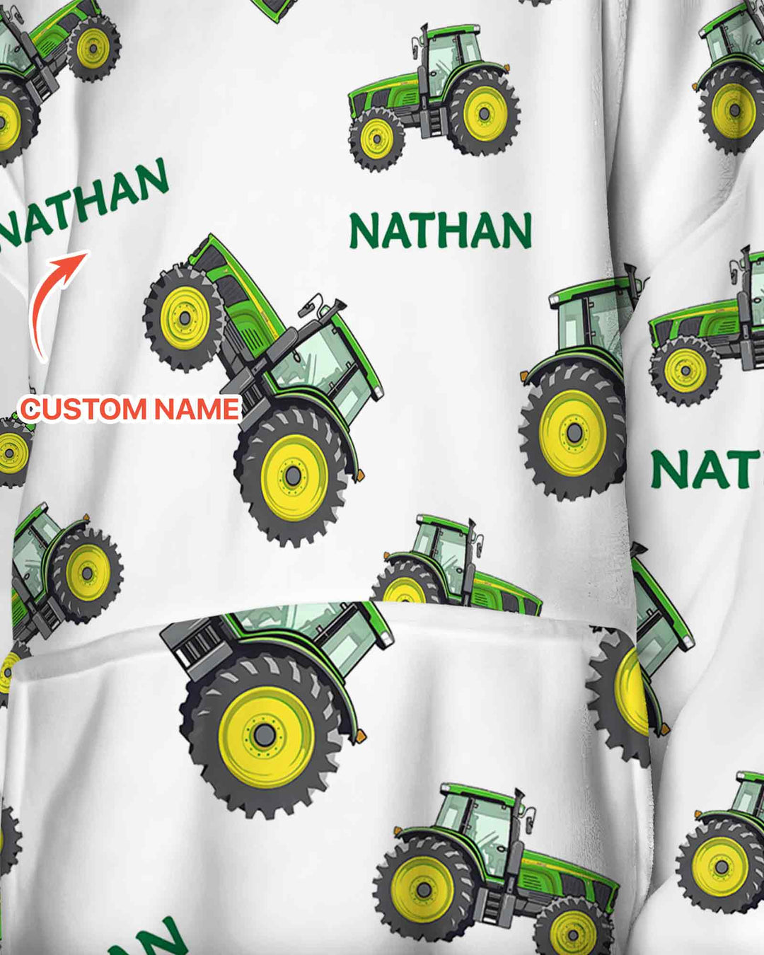 Custom Name Green Tractors Matching Daddy & Me Bamboo Blanket Hoodie